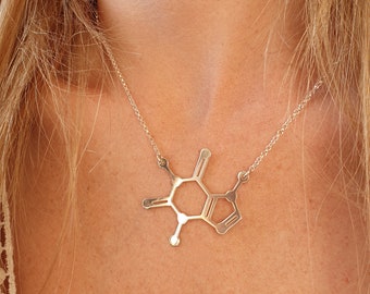 Molecule Caffeine Necklace, Coffee Molecule Necklace Silver / Gold