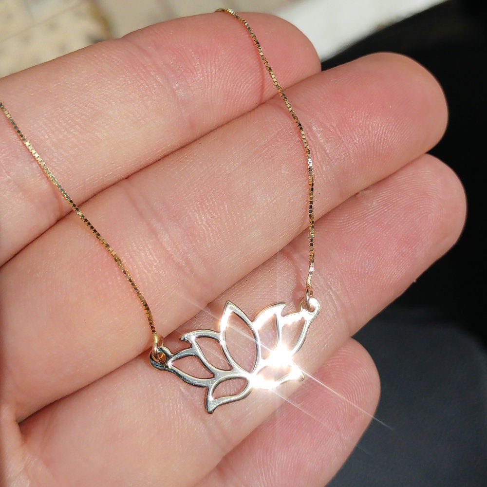 14K Gold Lotus Flower Necklace Lotus 