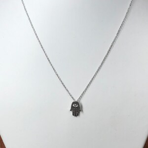 Hamsa Hand Pendant Necklace with Cubic Zirconia Made of Brass with RHODIUM Plating HAND MADE - Minimalist - Fatima- Hand Of God