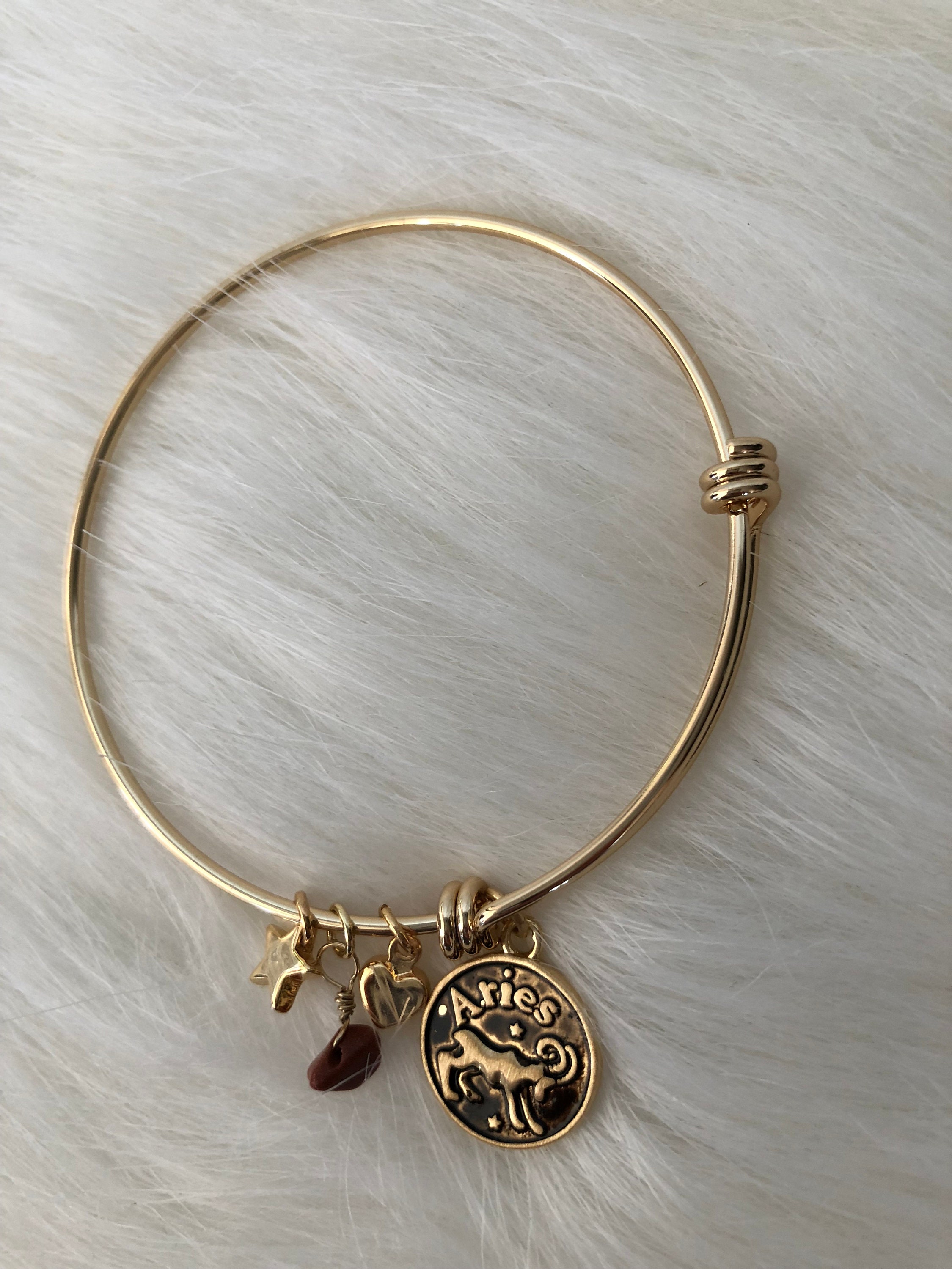Aries Handmade Fine Brass Zodiac Charm Bracelet & Zodiac Gemstone With