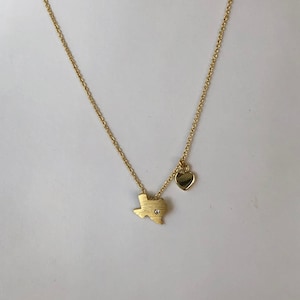 Texas State Necklace with Heart Pendant Made of Brass with 20kt GOLD Plating HAND MADE