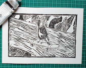 Skater Magpie Print