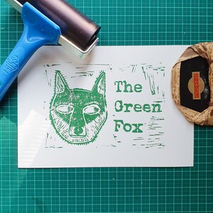 The Green Fox Linoprint