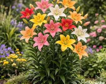 Lilium Asiatic Lily Mix 12 Bulbs - Summer Flowers Bloom in Sun, from Easy to Grow