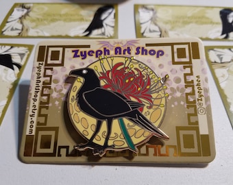 Crow and Spider Lily Enamel Pin