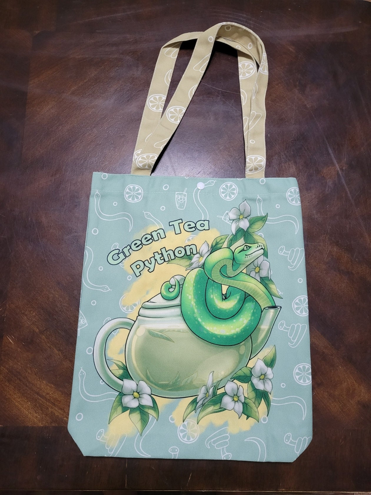 Green Tea Python Canvas Tote Bag