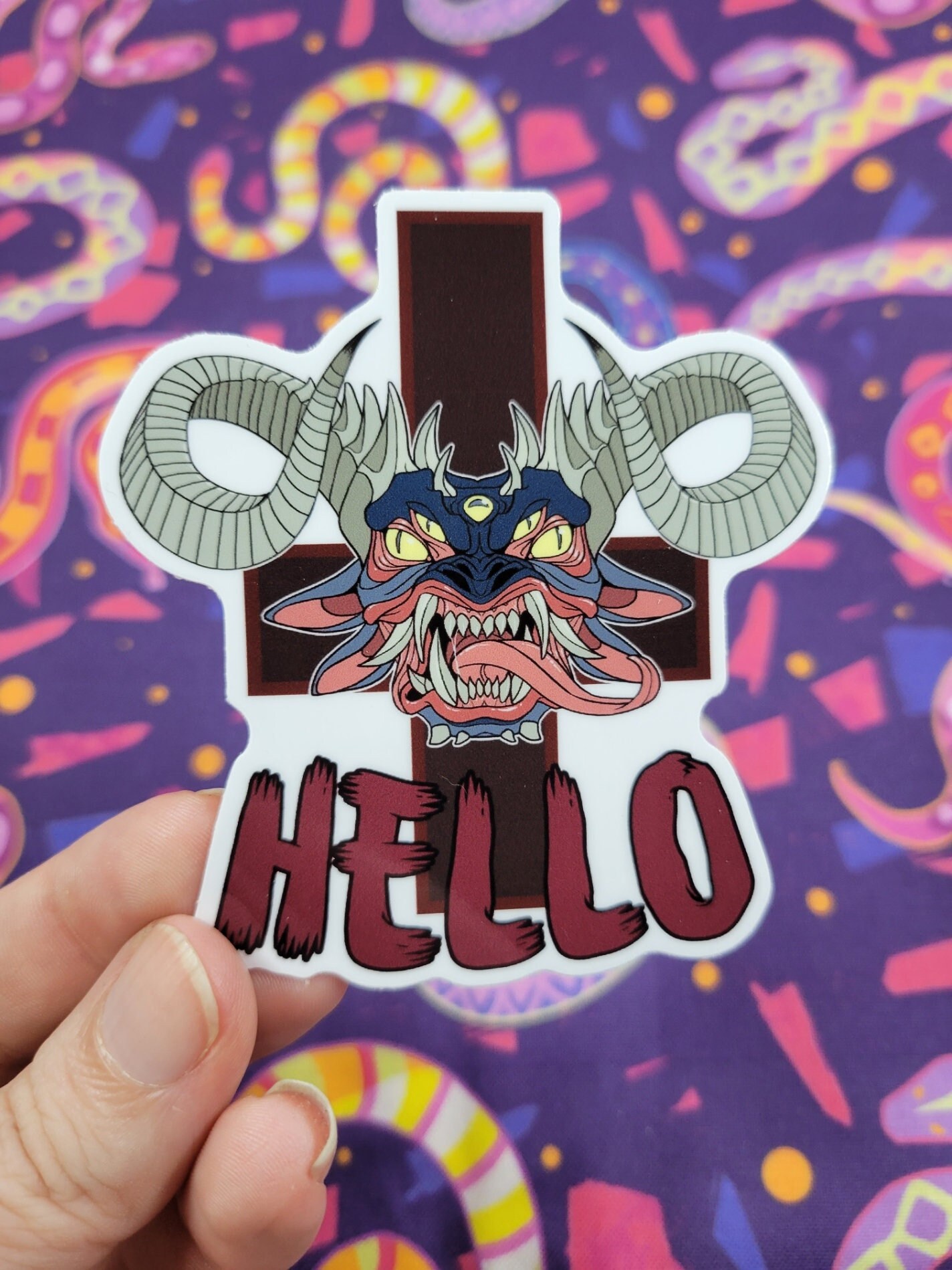 Hello Demon Face Hello Demon Sticker - Etsy