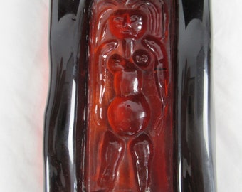 Large Amber Erik Höglund Art Glass Tray With A Woman Fifure