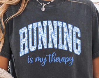 Running is my Therapy PNG Blue Floral Running Sublimation Design Coquette Jogging Lover PNG Cottagecore Runner Design Run Club Clipart