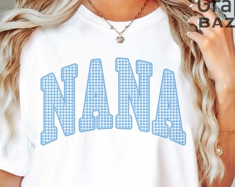 Nana PNG Blue Gingham Print Grandma Sublimation Coquette Grandmother PNG Grandma Clipart Mimi PNG Blue Cottagecore Nana Cut File