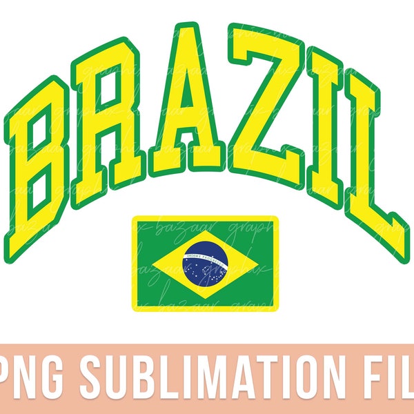 Brazil PNG Brazilian Flag Sublimation Design Brazil Shirt Design Green and Yellow Preppy Brazil PNG