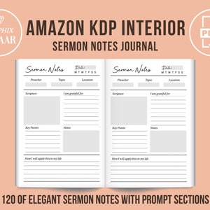 Sermon Notes Journal KDP Interior with Commercial Rights Prayer Journal Low Content Book Interior