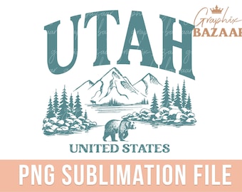 Utah PNG Teal Utah State Sublimation Design Nature Lover Clipart Mountains Trees Shirt Design Wanderlust Wilderness PNG Cricut File