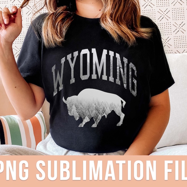 Wyoming Bison PNG Wyoming State Sublimation Design Wyoming Mountains PNG Wyoming Nature Clipart US Western State Shirt Design