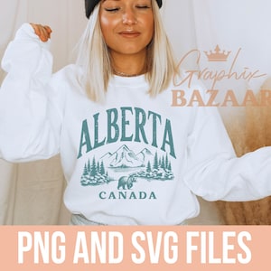 Alberta PNG Teal Vintage Alberta Canada Sublimation Nature Lover Clipart Canadian Mountains Trees PNG Wanderlust Wilderness SVG Cricut File