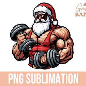 Gym Santa PNG Funny Santa Claus Sublimation Design Jacked Santa PNG Funny Christmas Clipart Bodybuilder Santa Christmas PNG