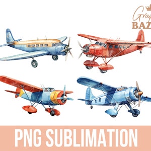 Watercolor Planes PNG Pack Childrens Plane Illustrations Sublimation Bundle Kids Watercolor Plane Clipart PNG Set Childrens Book Clipart PNG