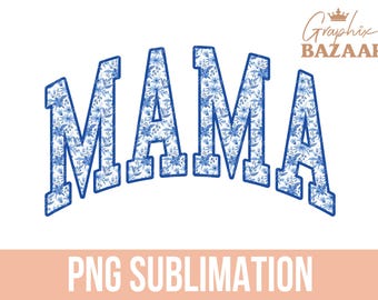 Blå blommig mamma PNG blå blommor mamma sublimeringsdesign Varsity mammaskjorta design PNG Boho blommig Cottagecore mamma klippfil 2025 mammadesign
