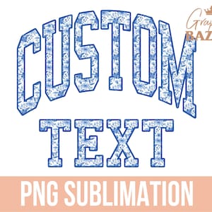 Texto floral azul personalizado PNG Nome personalizado Design de sublimação floral azul Estilo universitário Palavra personalizada PNG Sublimação personalizada