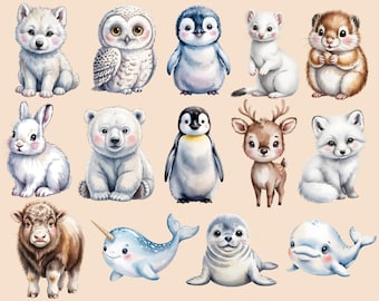 Watercolor Arctic Animals Clipart Pack 14 High Resolution Winter Animals PNG Bundle with Transparent Backgrounds  Cute Animals Sublimation