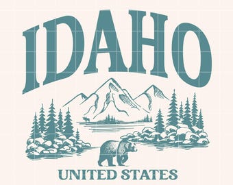 Idaho PNG Teal Idaho State Sublimation Design Nature Lover Clipart Mountains Trees Shirt Design Wanderlust Wilderness PNG Cricut File