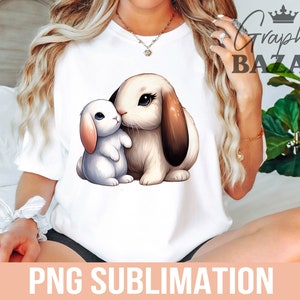 Boho Mom & Baby Bunny PNG Watercolor Rabbit Sublimation Lop Eared Bunny PNG Rabbit Mom Shirt PNG Rabbit Baby Shirt Loop Eared Rabbit Clipart