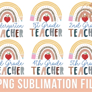 Boho Teacher Bundle PNG Sublimation School Rainbow Print Teacher Pack PNG Back to School Teacher Shirt Set First Grade Teacher Cut Files