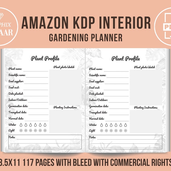 Gardening Planner KDP Interior with Commercial Rights Printable Gardening Journal Log Low Content Book Interior