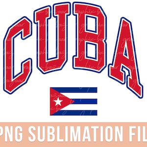 以下が含まれることがあります： 白地に、青色の輪郭線で囲まれた赤、白、青のグラフィックで「CUBA」という単語が書かれており、その下に小さなキューバの国旗があります。