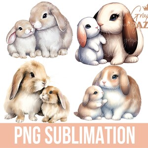 Boho Mom & Baby Bunny PNG Bundle Watercolor Rabbit Sublimation Pack Mothers Day Lop Eared Bunny PNG Bundle Rabbit Mom Shirt PNG Mom Baby Png