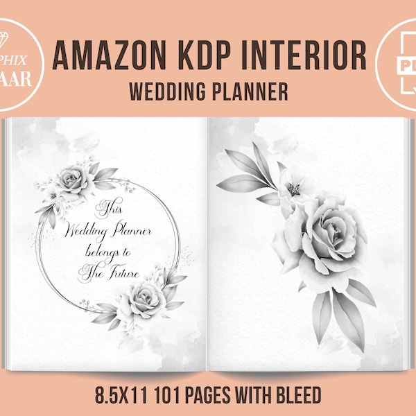 Wedding Planner KDP Interior with Commercial Rights Guided Wedding Planner Low Content Book Interior