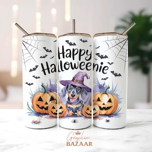 Funny Halloweenie Tumbler Wrap 20 oz Skinny Tumbler Sublimation Design Digital Download PNG Doxie Mom Tumbler Design Dachshund Tumbler Wrap