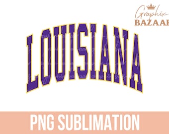 Louisiana, Louisiana, paars en geel sublimatieontwerp, varsity-stijl, Louisiana-shirtontwerp, college-esthetiek, Louisiana State, png