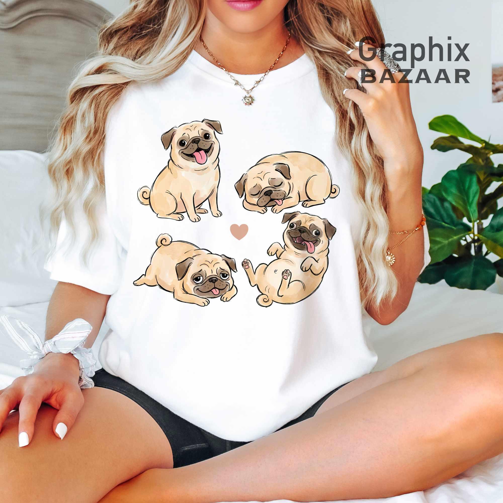 Watercolor Pugs PNG Playful Pugs Sublimation Pug Mom PNG Cute Pug ...