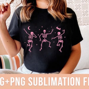 Pink Skeletons PNG Funny Halloween Sublimation Design Dancing Skeletons Shirt Design Halloween Party PNG Skeletons Halloween Clipart File