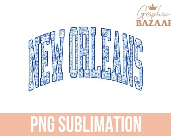 New Orleans PNG New Orleans Louisiana Blue Floral Sublimation Design Varsity Style New Orleans Shirt Design Cottagecore Aesthetic PNG