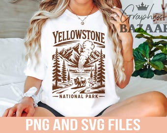 Vintage Yellowstone National Park SVG Wyoming Sublimation Design Distressed Yellowstone PNG Wyoming Nature Clipart Camping Shirt Design