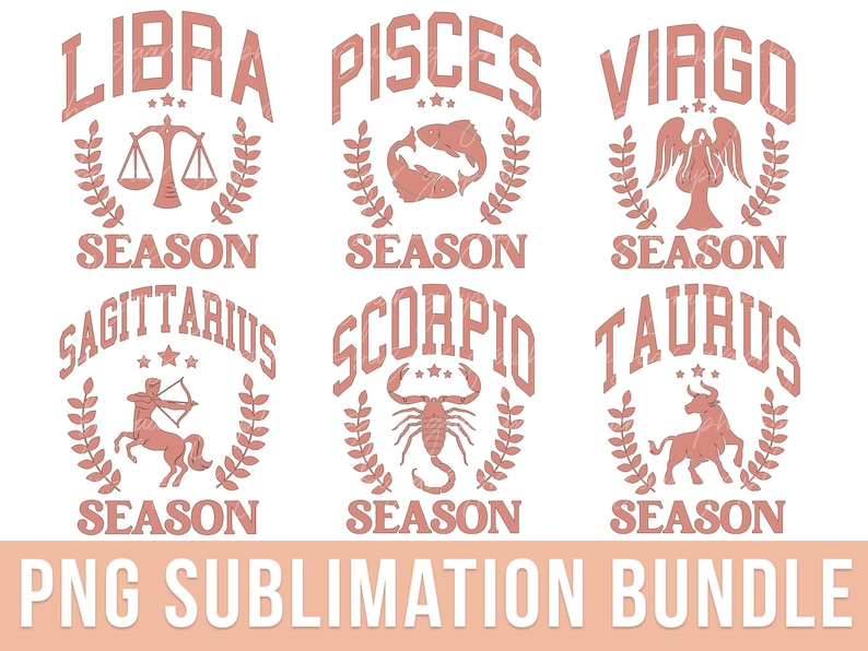 Horoscope PNG Bundle Star Sign Sublimation Design Pack of 12 Celestial Zodiac PNG Pack Beige Horoscope Design Astrology PNG Zodiac Sign png image 1