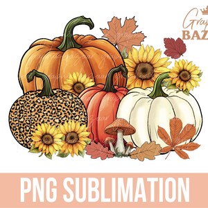 Fall Season PNG Boho Pumpkins Sublimation Design Watercolor Sunflowers PNG Hand Drawn Halloween Clipart Thanksgiving PNG Fall Leaves Png