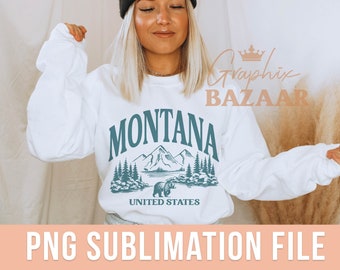 Montana PNG Teal Montana State Sublimation Design Nature Lover Clipart Mountains Trees Shirt Design Wanderlust Wilderness PNG Cricut File