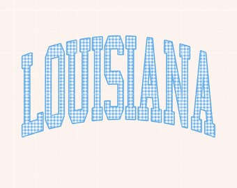 Louisiana PNG Blue Gingham Louisiana Sublimation Design Varsity Style Louisiana Shirt Design College Aesthetic Louisiana State PNG