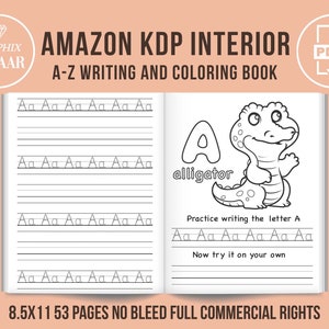 Livro de colorir e traçar letras do alfabeto Interior KDP com direitos comerciais Escrita Livro de aprender e colorir Livro de baixo conteúdo Interior