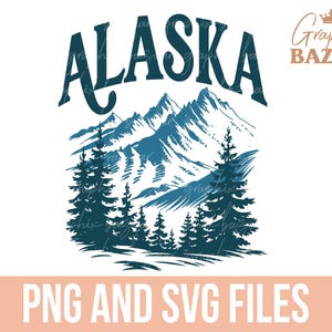 Alaska PNG Alaskan Mountains Sublimation SVG Design Alaskan Wilderness Shirt Design Alaska Clipart Green and Blue USA State Svg