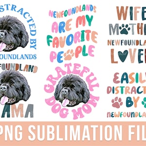 Newfoundland Bundle PNG Sublimation Pack Black Newfoundland PNG Pack Newfoundland Mom Set of 6 Dog Mom Design Pack Newfoundland Clipart Set