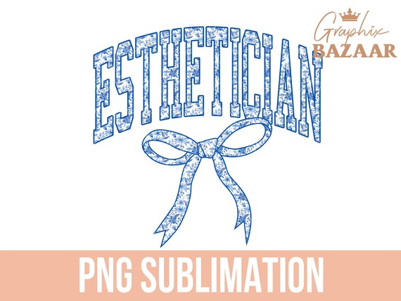 Esthetician Chinoiserie PNG Skin Care Therapist Sublimation Floral French Toile Beauty Technician PNG Pretty Blue Floral Esthetician PNG