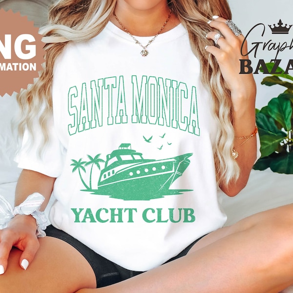 Santa Monica Yacht Club PNG Vintage Yacht Club Sublimation Design Green Boating PNG Retro Yacht Shirt Design Vintage California PNG