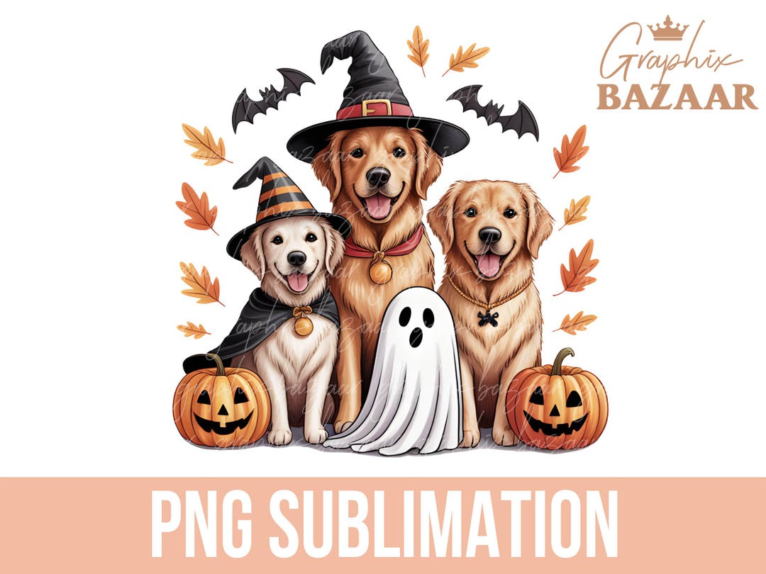 Watercolor Halloween Dogs PNG Golden Retriever Clipart PNG Spooky ...