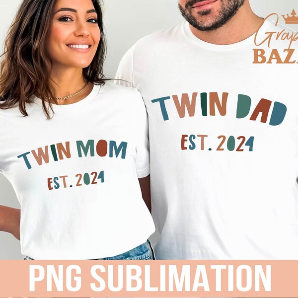 Twin Mom and Twin Dad PNG Matching Twin Mom and Dad Sublimation Files Twin Mom est 2024 Boho Mommy and Daddy Cut Files Twin Parents PNG