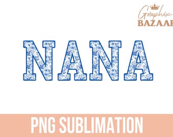 Nana PNG Estampado floral azul Abuela Sublimación Boho Abuela PNG Abuela Clipart Mimi PNG Cottagecore Floral Nana Archivo de corte