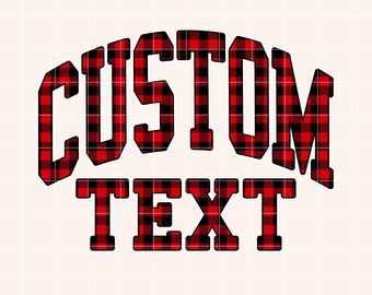Custom Word Red Plaid PNG Personalized Name Red Christmas Sublimation Design Varsity Style Custom Text PNG Personalized Word Sublimation